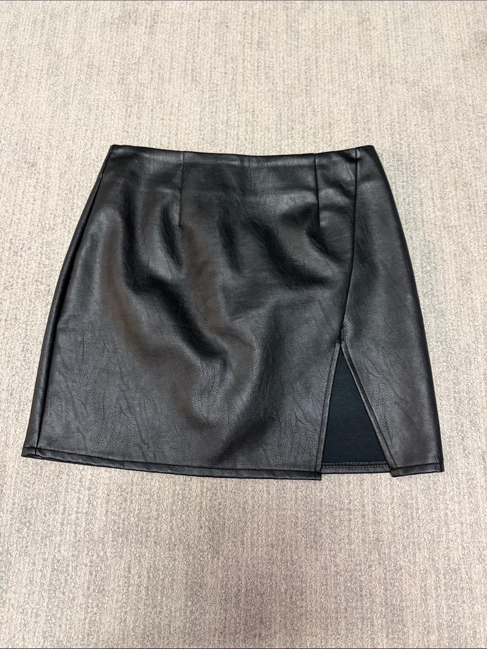 Superdown Black Faux Leather Mini Skirt with Side Slit